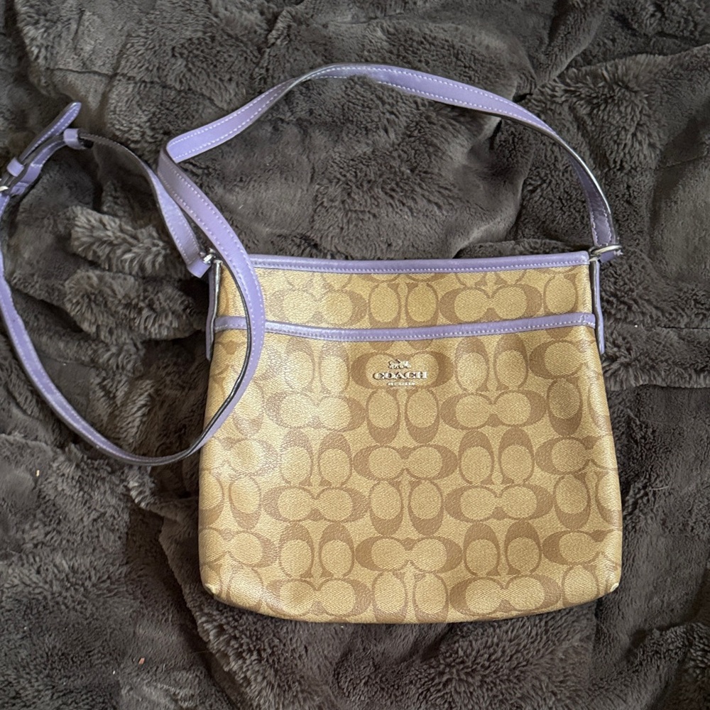 Coach Tan and Purple Crossbody Bag